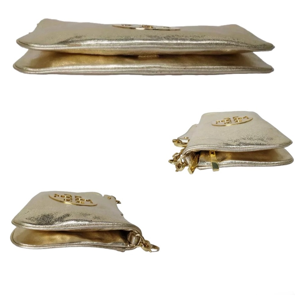 SOLD!!Tory Burch Metallic Gold Leather Reva Chain Shoulder Bag / Clutch w/ COA - Picture 12 of 16